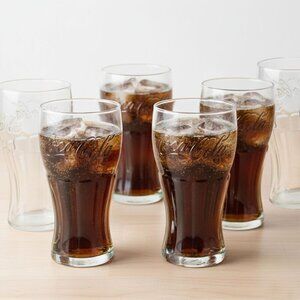 Vintage Anchor Hocking Coca-Cola Tumbler Glass Set (6) Contour Soda Pop Drinking